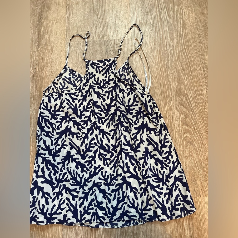 Lilly Pulitzer halter top coral print navy blue gold detail size small